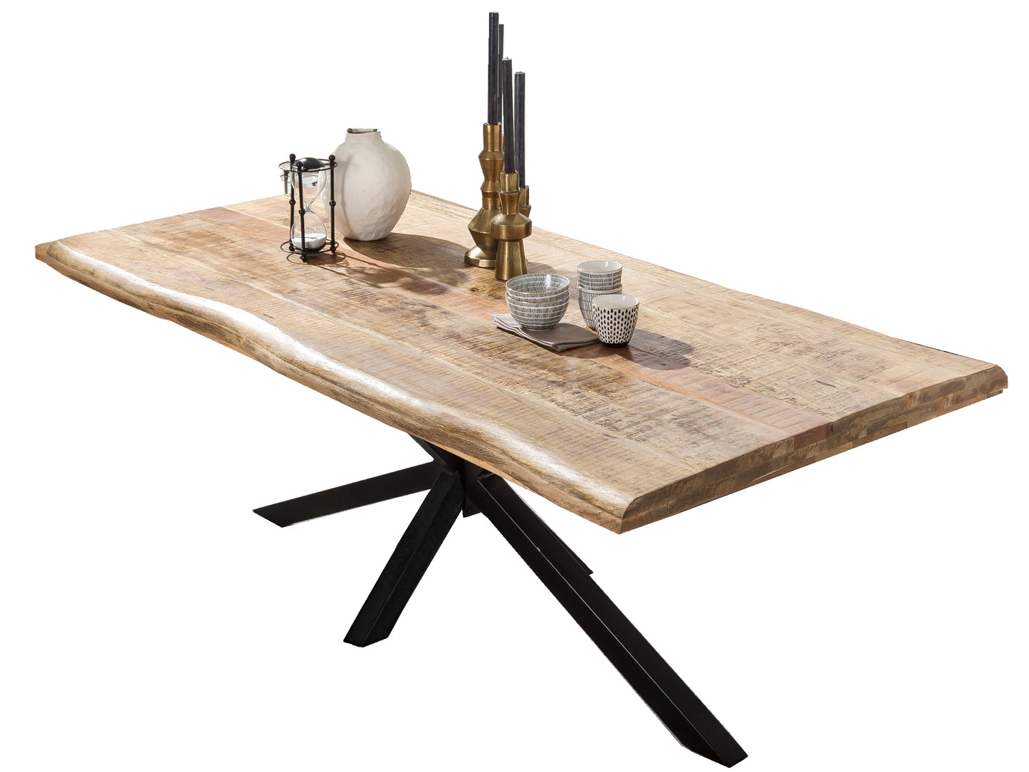 Tischplatte 100x200 cm Mango massiv Baumkante wie gewachsen aufgedoppelt auf 56 mm