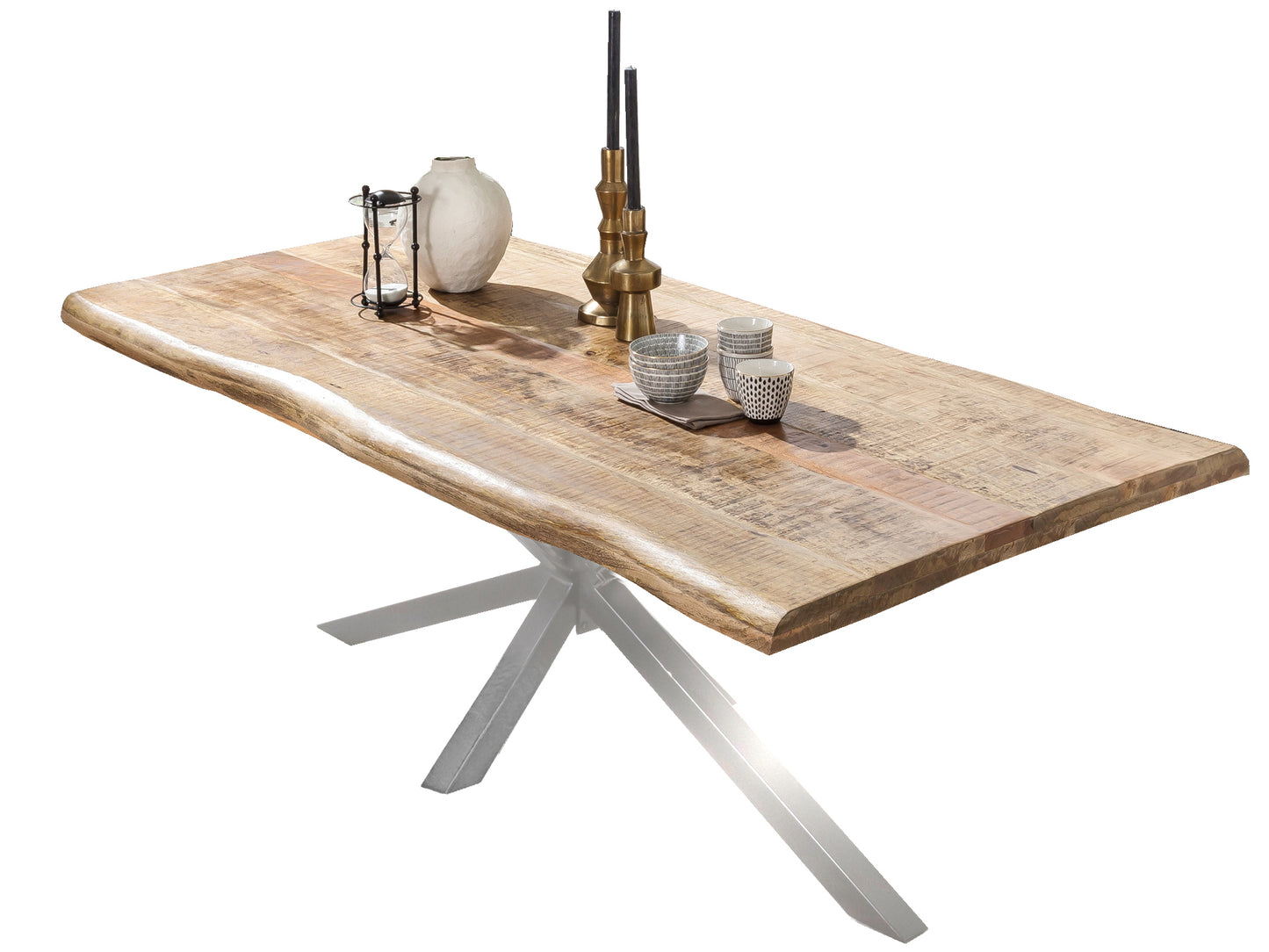 Tischplatte 90x180 cm Mango massiv Baumkante wie gewachsen aufgedoppelt auf 56 mm