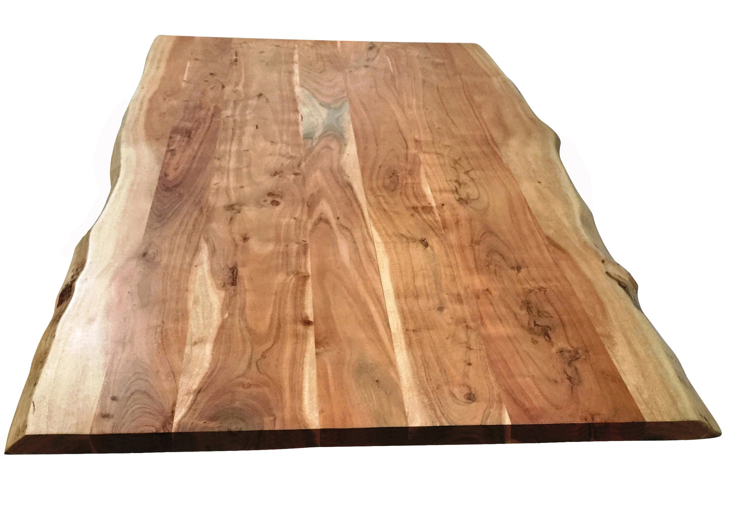Tisch 220x100 cm Platte Akazie 56 cm mit Baumkante extravagantes silbernes Gestell Plattenstaerke 56 mm