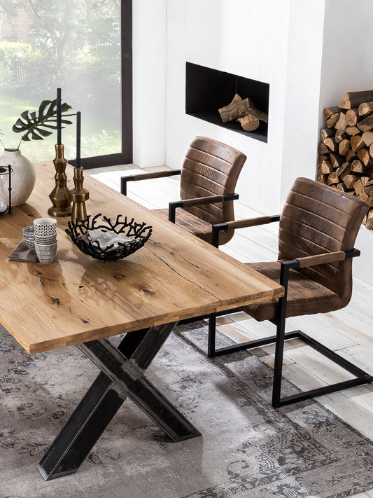 Tischplatte 200x100 cm Wildeiche geoelt Plattenstaerke 20 mm auf 40 mm aufgedoppelt aus durchgehenden Lamellen