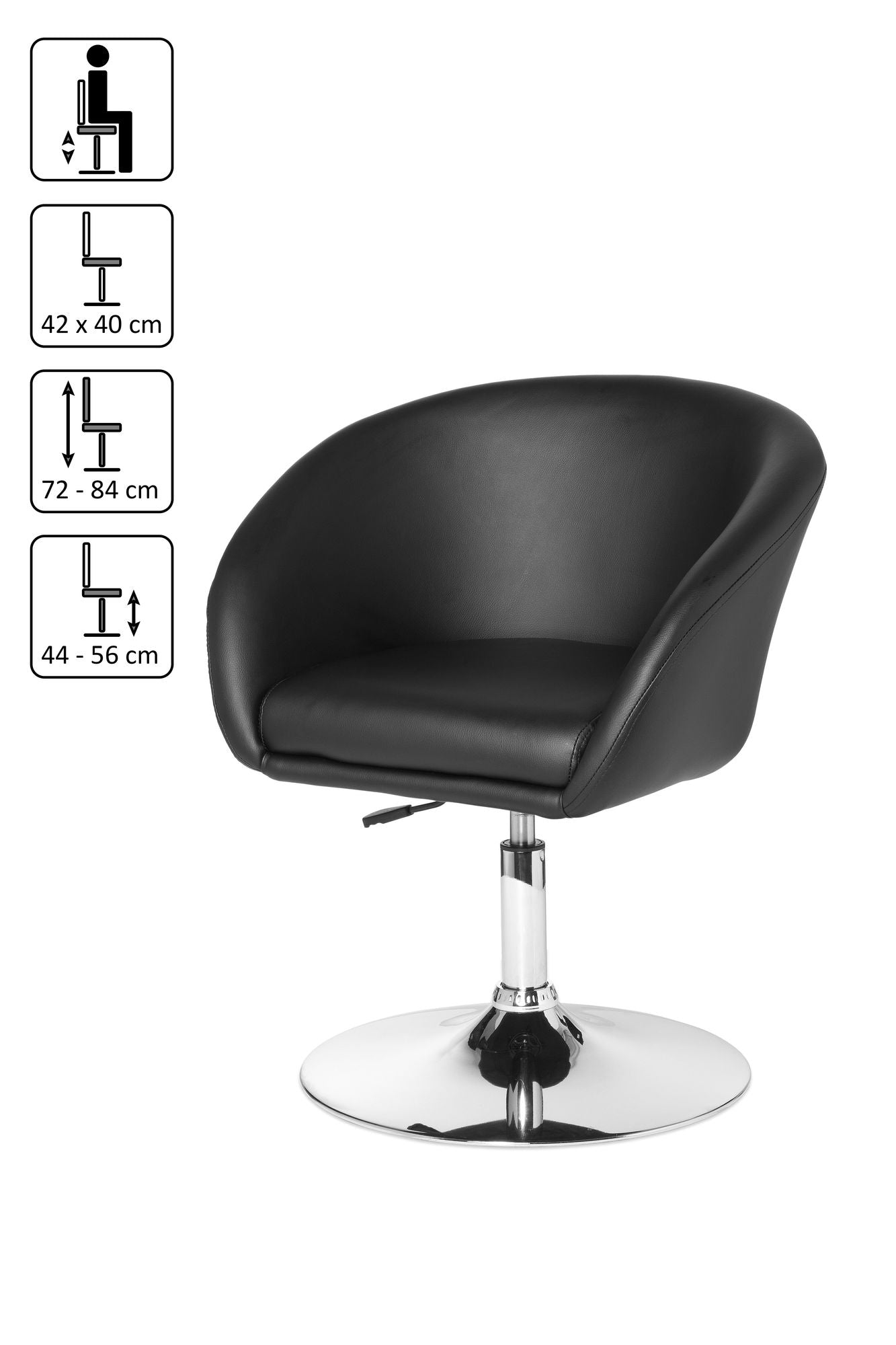 Design Rela mal sessel SPM2.157 Loungesessel Kunstleder Cocktailsessel schwarz Sessel Drehbar Esszimmerstuhl 120 kg Clubsessel Leder Optik Drehstuhl Modern Loungesessel Wartezimmerstuhl