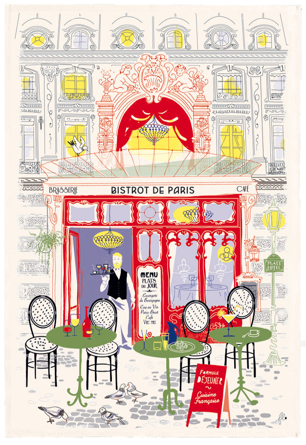 Bedrucktes Geschirrtuch Façade bistrot Écru 48 X 72