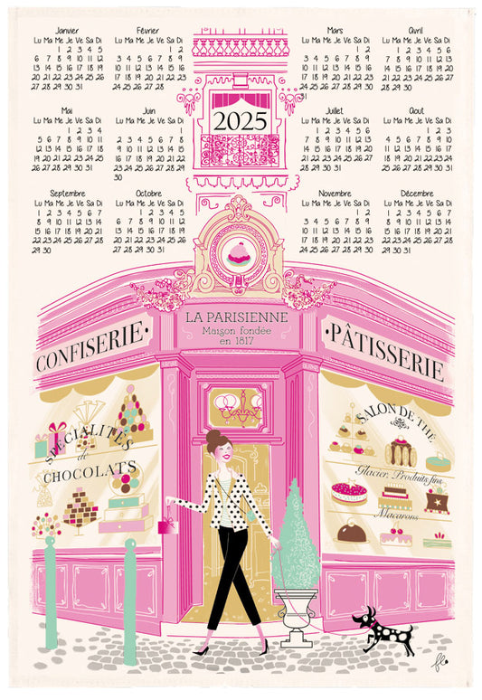 Geschirrtuch Façade pâtisserie calendrier 2025 Ecru 48 x 72