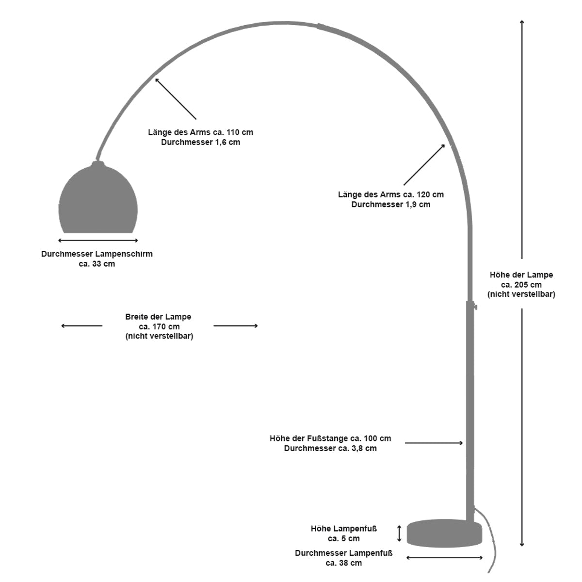 Bogenlampe 195 cm schwarz
