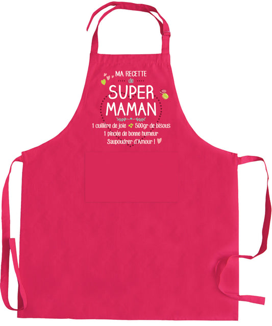 Küchenschürze Ma recette de super maman recyclé Rose 72 x 90