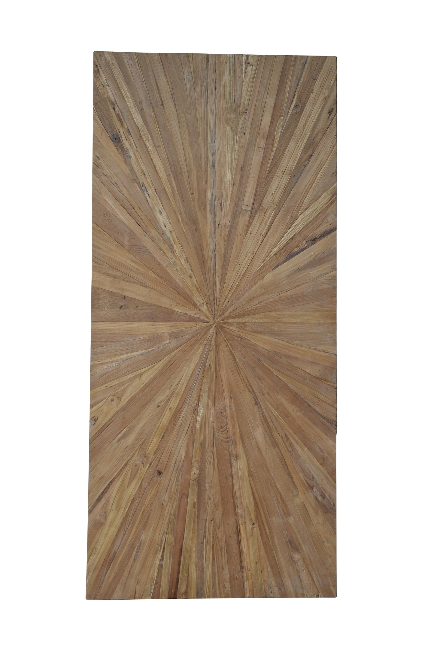 Tisch 180x100 cm Platte Teak "Sonne" schwarzes Stern-Gestell Plattenstaerke 50 mm