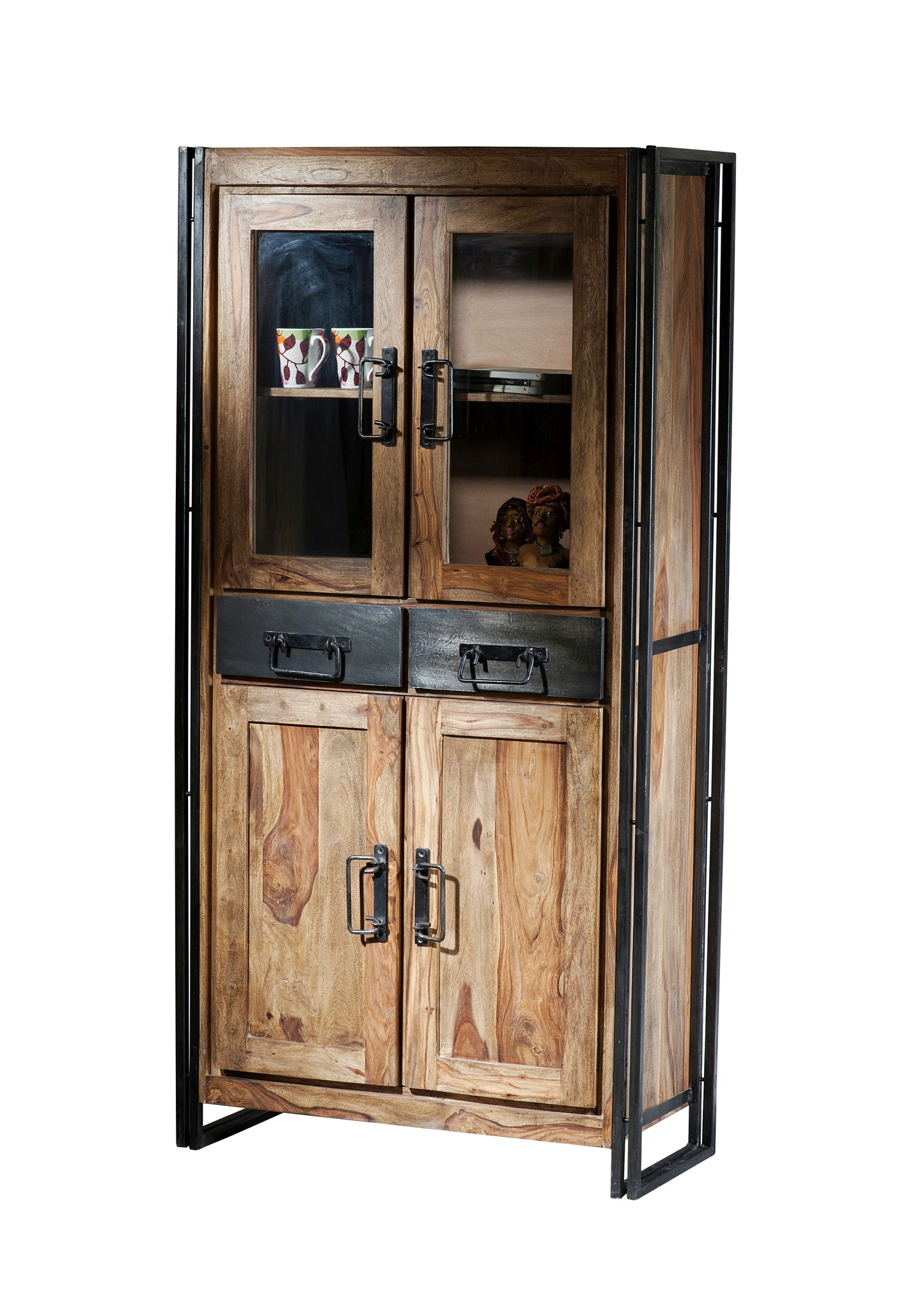 Vitrine 4 Tueren 2 Schubladen oben und unten je 1 Boden Schubladen innen  32x33x11 cm Fachmasse hinter den Tueren 76x35x34 cm Belastbarkeit 150 kg