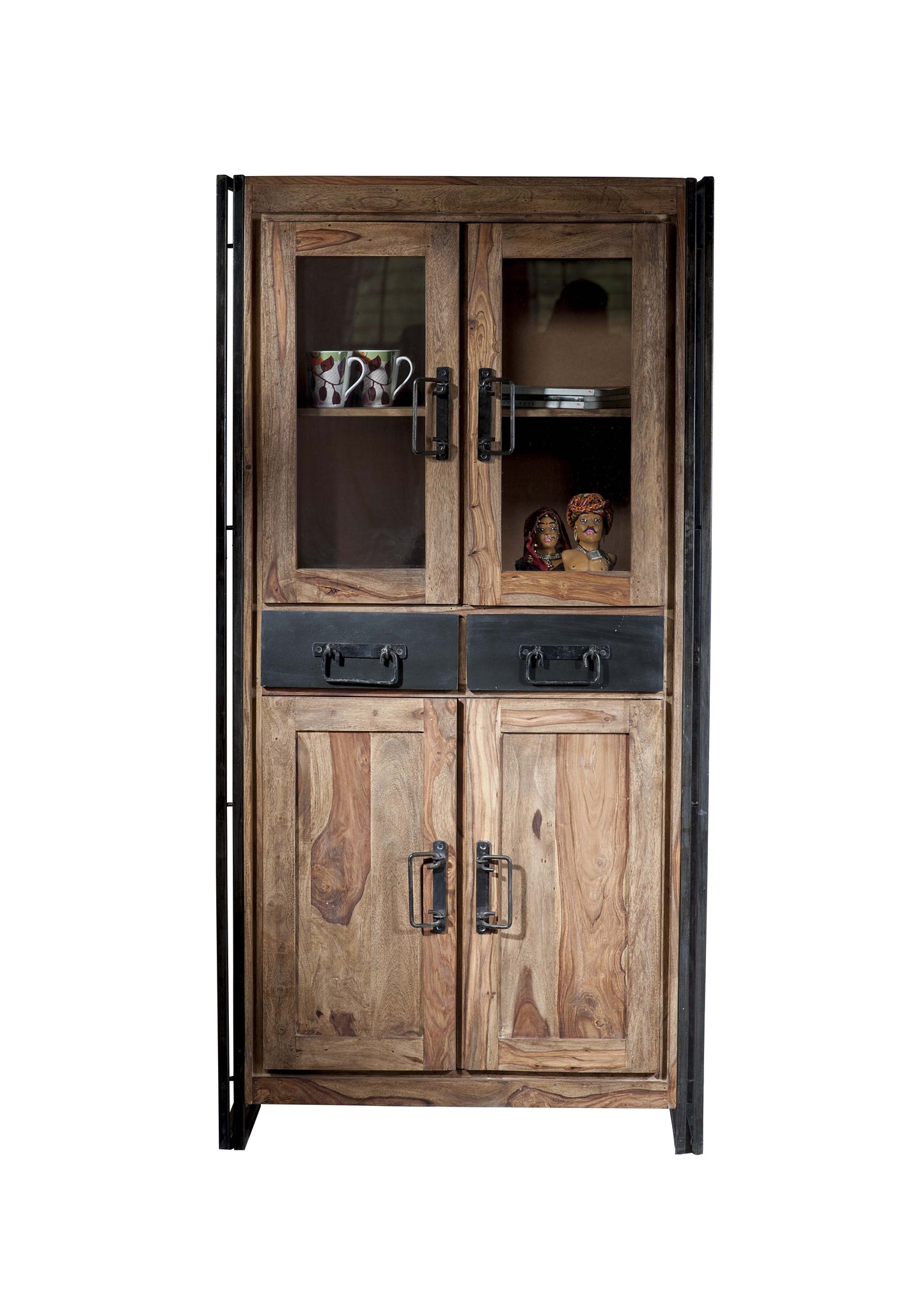 Vitrine 4 Tueren 2 Schubladen oben und unten je 1 Boden Schubladen innen  32x33x11 cm Fachmasse hinter den Tueren 76x35x34 cm Belastbarkeit 150 kg