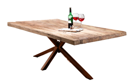 Tisch 200x100 cm Platte Teak Gestell antikbraun Plattenstaerke 20 mm auf 50 mm aufgedoppelt Vierkantrohre 6x6 cm