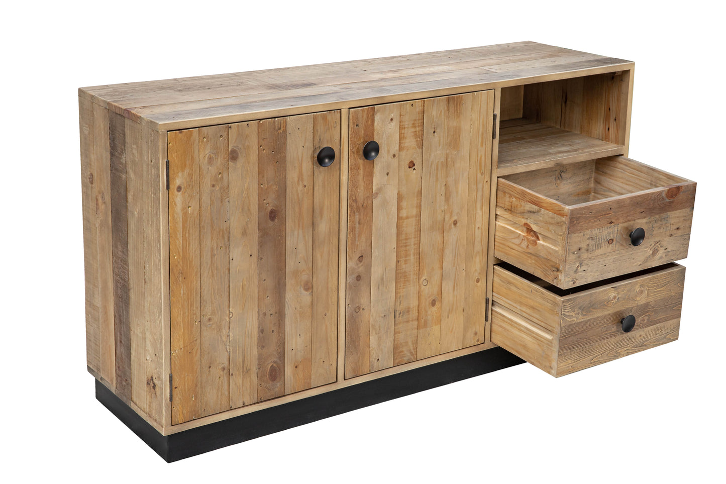 Sideboard   2 Tueren 2 Schubladen 1 offenes Fach aus recyceltem Pinienholz