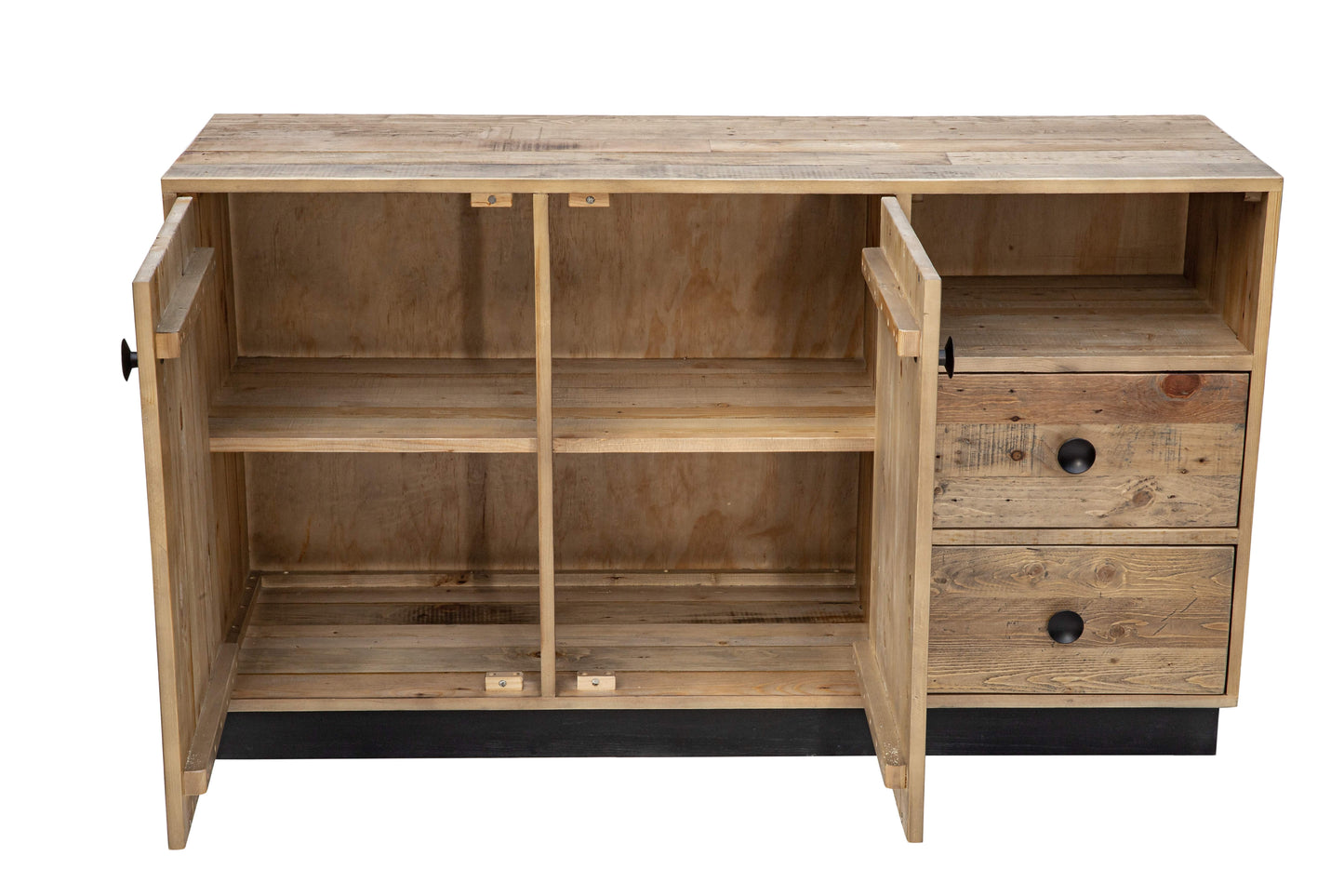 Sideboard   2 Tueren 2 Schubladen 1 offenes Fach aus recyceltem Pinienholz