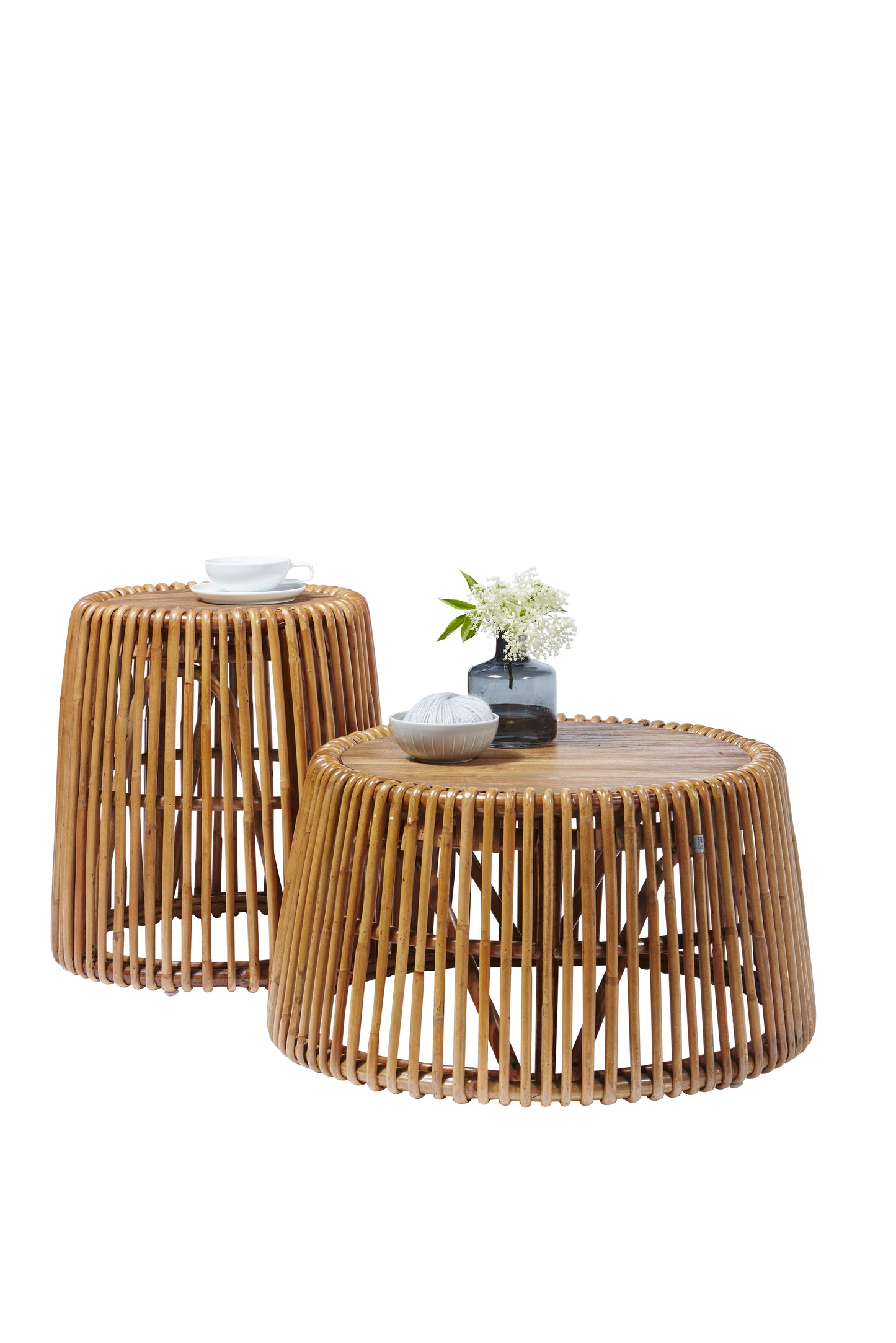 Tom Tailor Beistelltisch   T-Rattan Side Table mit Teakholz-Platte konisch geformt oben 40 cm Durchmesser TOM TAILOR Metallring seitlich