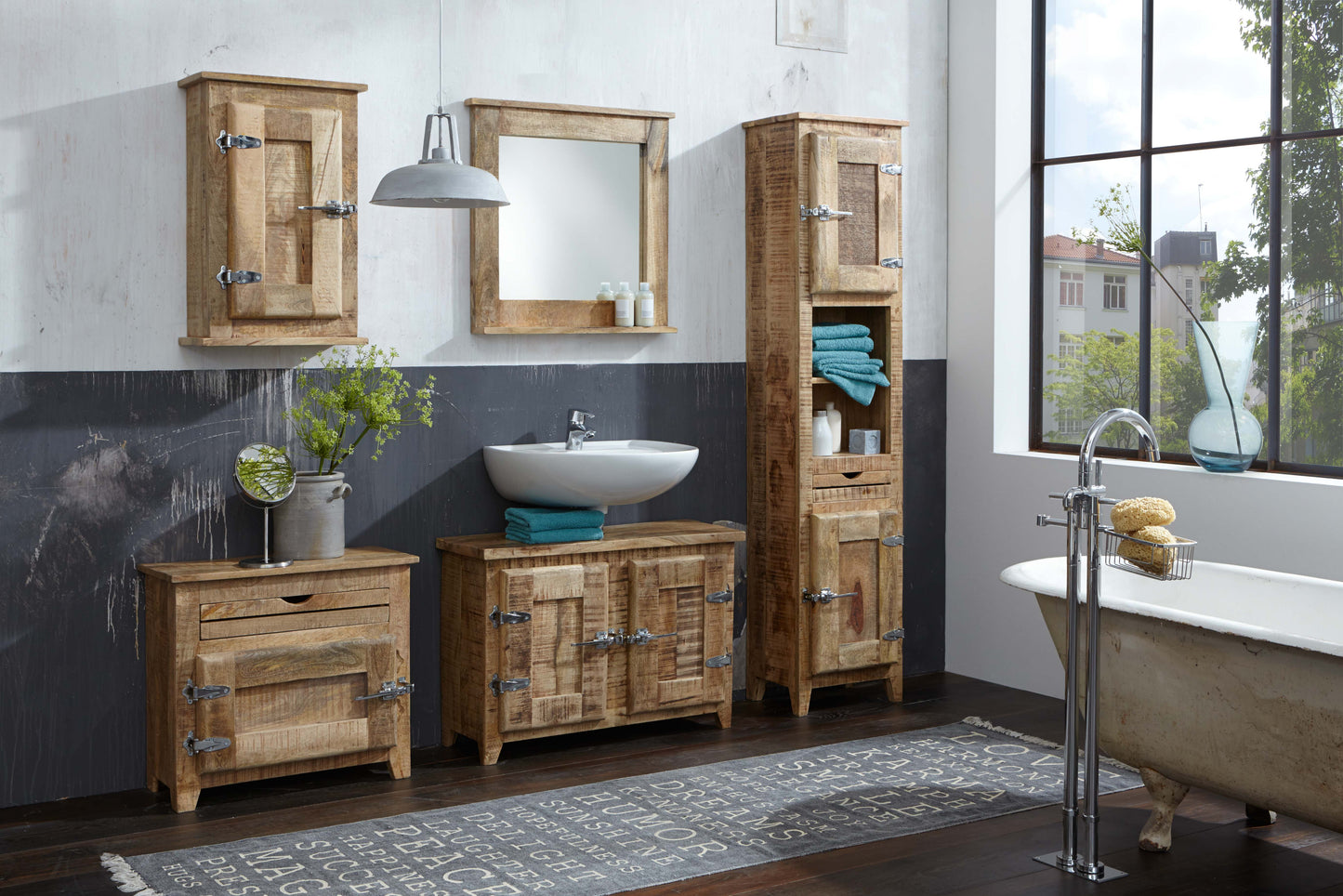 Baeder-Set 1 Hochschrank 1 Unterschrank 1 Spiegel 1 kleiner Schrank 1 Haengeschrank Hochschrank 42x30x188 cm Unterschrank 87x30x60 cm Spiegel 67x5x68 cm kleiner Schrank 70x30x60 cm Haengeschrank 40x20x70 cm Anschlag jeweils waehlbar