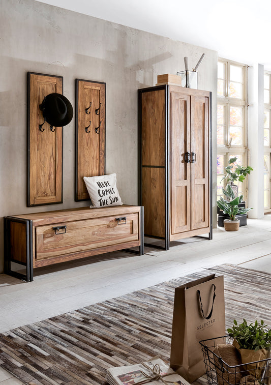 Dielen-Set 1 Schuhschrank 2 Garderobenpaneele 1 Kleiderschrank Schuhschrank 130x40x50 cm fuer ca  8 Paar Schuhe Garderobenpaneel 35x8x110 cm 4 Haken 1 Kleiderschrank 85x45x180 cm innen 3 Boeden 2 davon herausnehmbar 1 herausnehmbare Kleiderstange