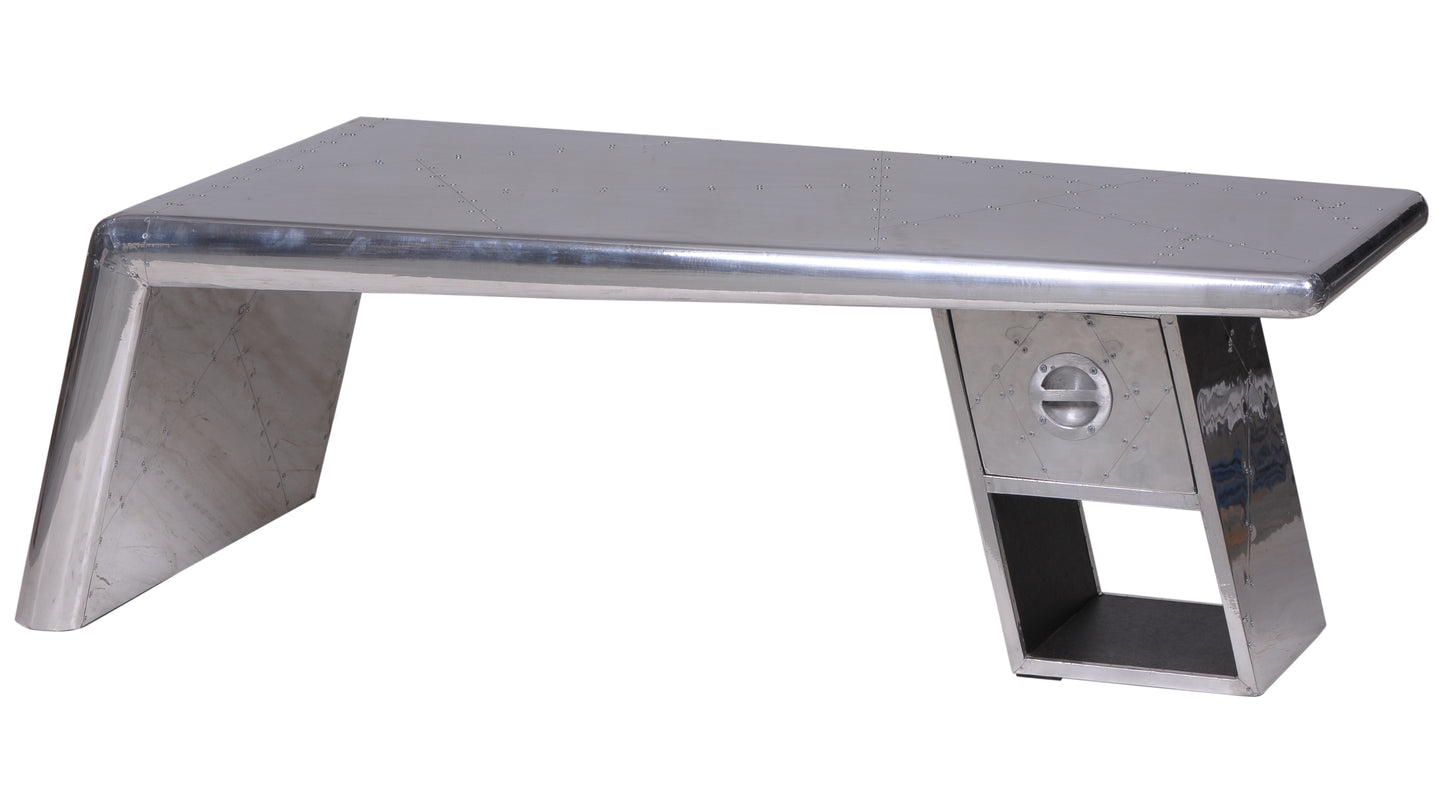 Couchtisch Metall silber mit Aluminium beschlagen Innenmasse Schublade  ca  B19 x T32 x H15 cm