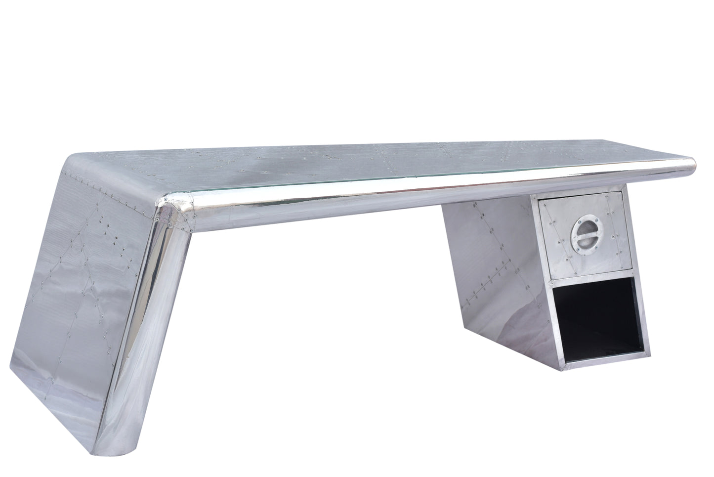 Couchtisch Metall silber mit Aluminium beschlagen Innenmasse Schublade  ca  B19 x T32 x H15 cm