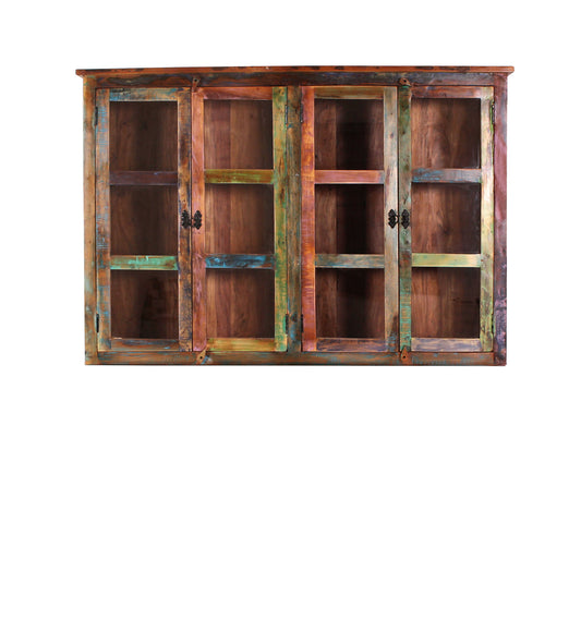 Schrankaufsatz 4 Tueren mit Glaseinsatz passend fuer Sideboard 09113-98 2 feste Boeden Fachmasse oben 76x345x36 cm mittig und unten 76x345x315 cm