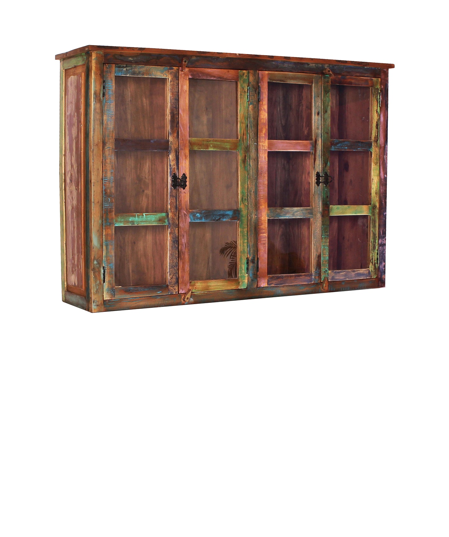 Schrankaufsatz 4 Tueren mit Glaseinsatz passend fuer Sideboard 09113-98 2 feste Boeden Fachmasse oben 76x345x36 cm mittig und unten 76x345x315 cm