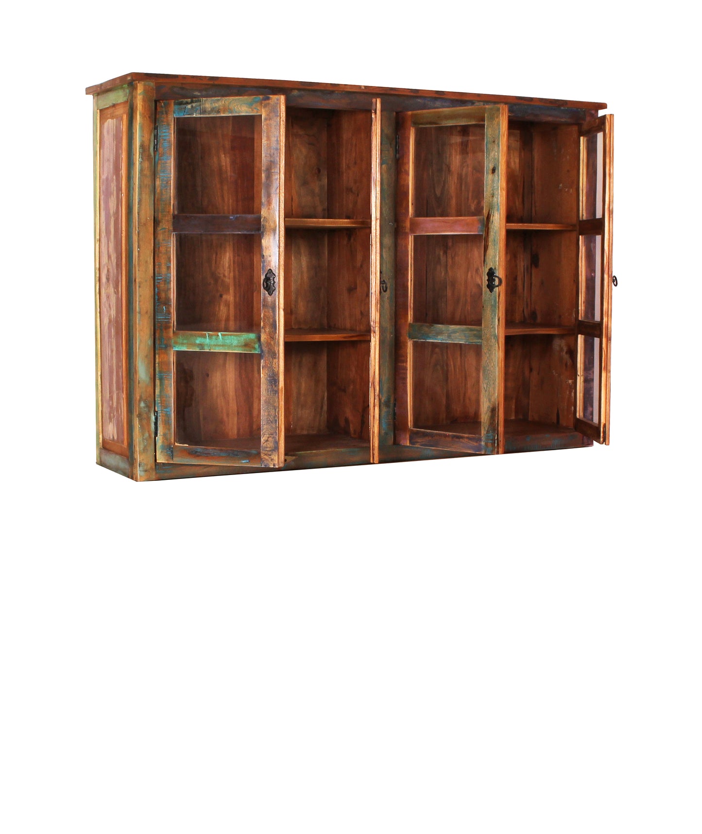Schrankaufsatz 4 Tueren mit Glaseinsatz passend fuer Sideboard 09113-98 2 feste Boeden Fachmasse oben 76x345x36 cm mittig und unten 76x345x315 cm