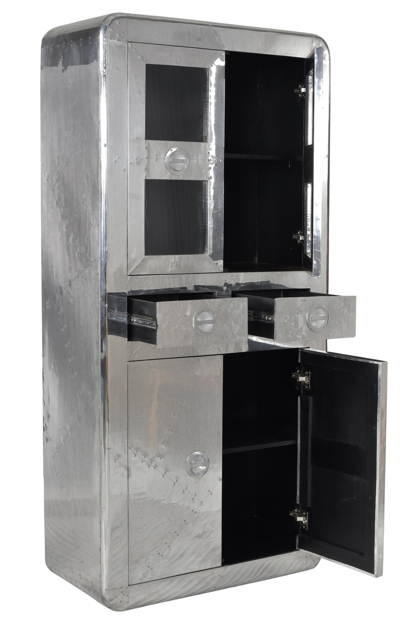 Vitrine 4 Tueren 2 Schubladen oben und unten je 1 Boden Fachmasse oben 86x36x345 cm Schubladeninnenmasse 285x18x115 cm