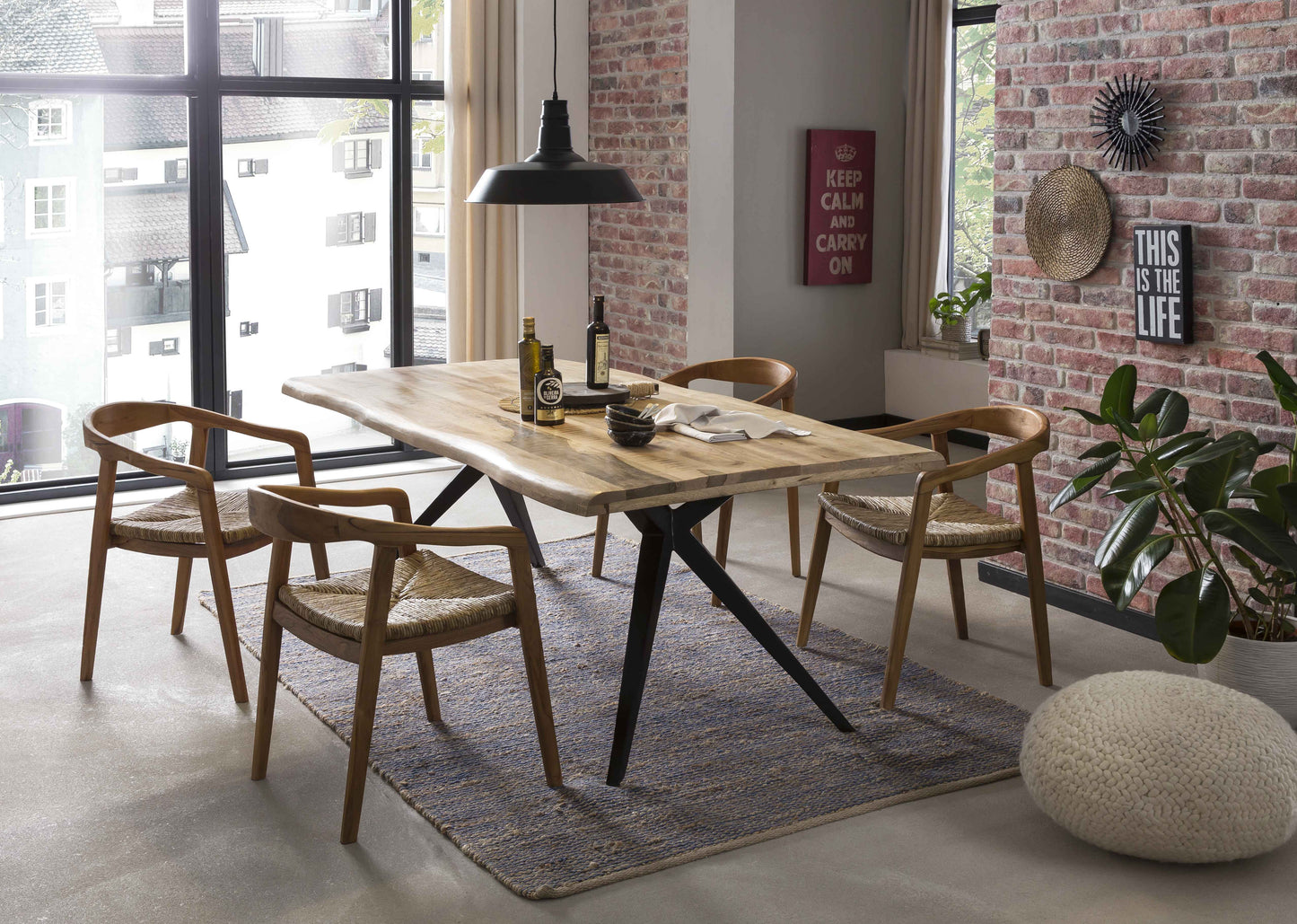 Tisch 180x90 cm Platte Mango mit Baumkante extravagantes schwarzes Gestell Plattenstaerke aufgedoppelt auf 56 mm