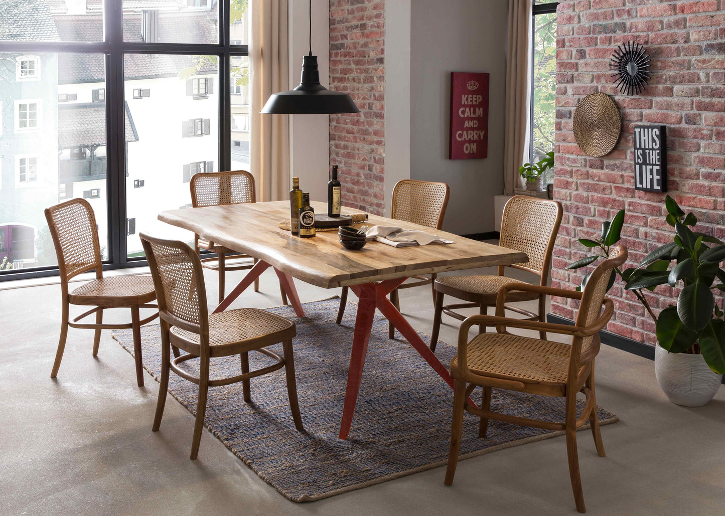 Tisch 220x100 cm Platte Mango mit Baumkante extravagantes braunes Gestell Plattenstaerke aufgedoppelt auf 56 mm