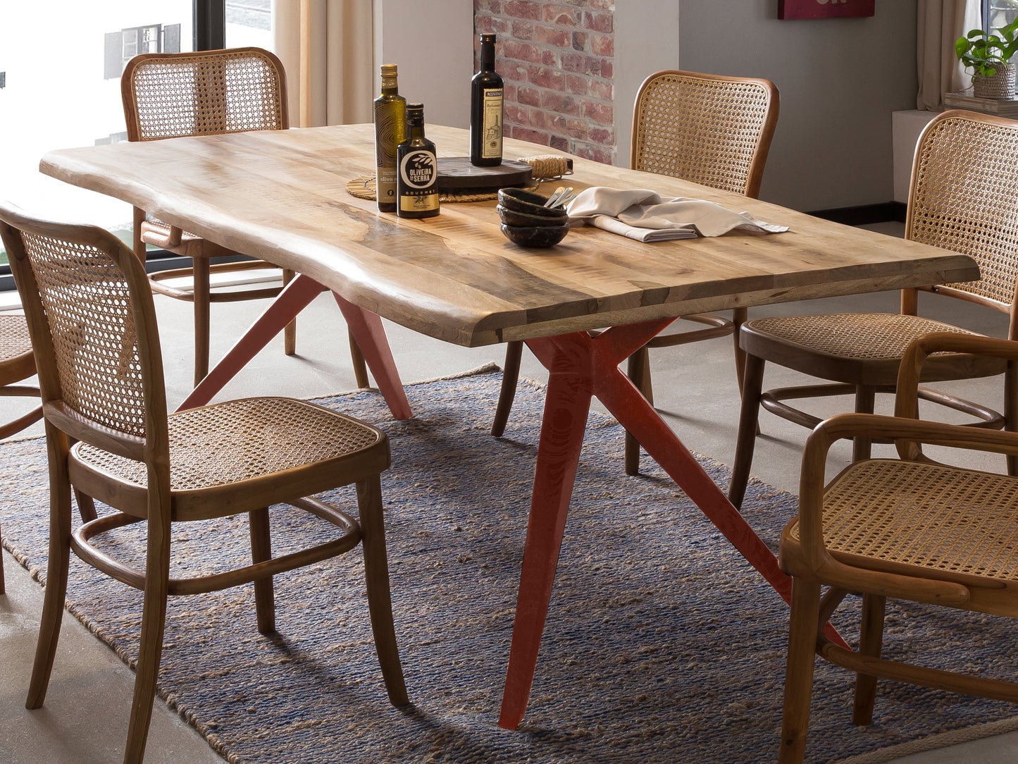 Tisch 220x100 cm Platte Mango mit Baumkante extravagantes braunes Gestell Plattenstaerke aufgedoppelt auf 56 mm