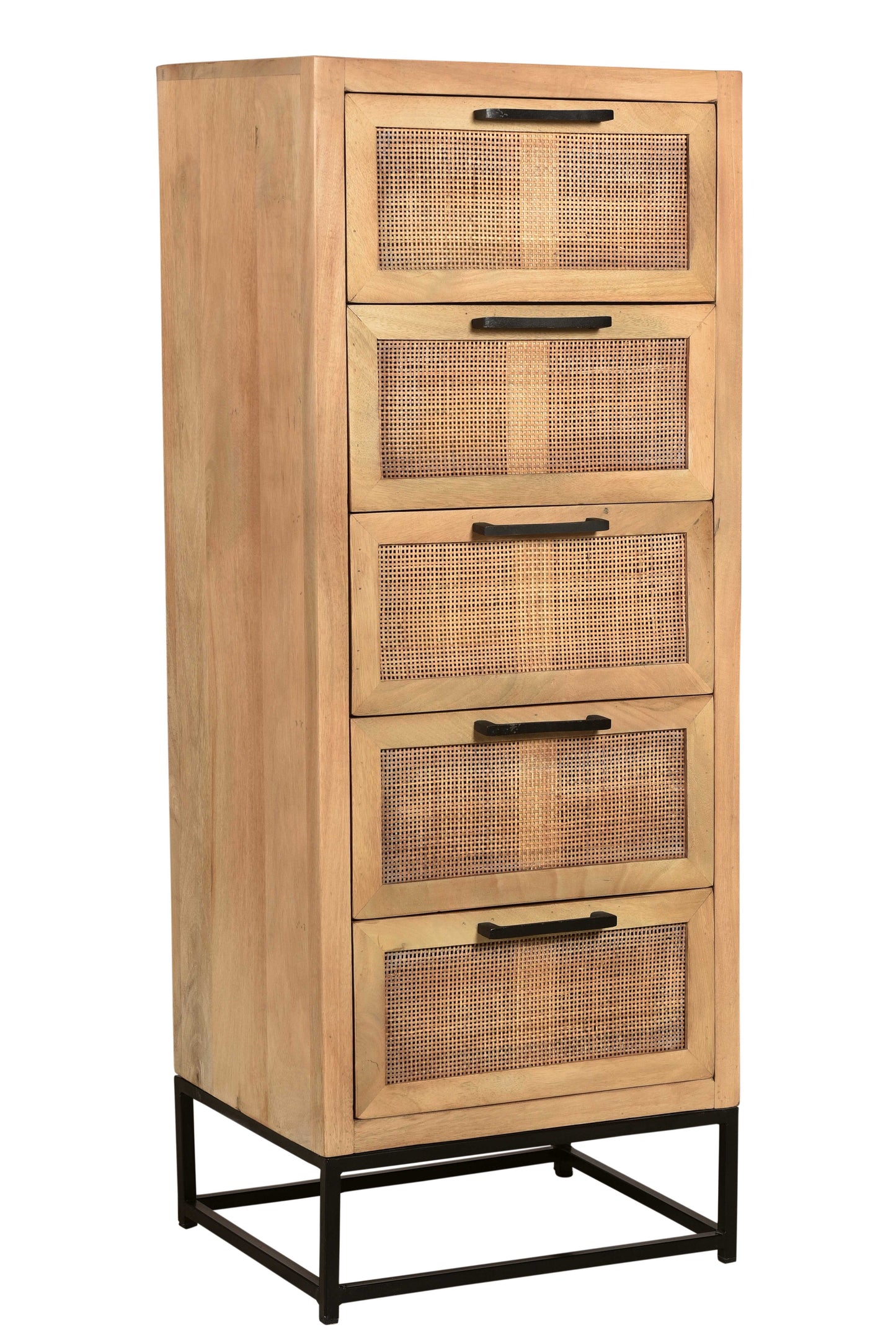Kommode   5 Schubladen Schubladen mit Rattan-Einsaetzen