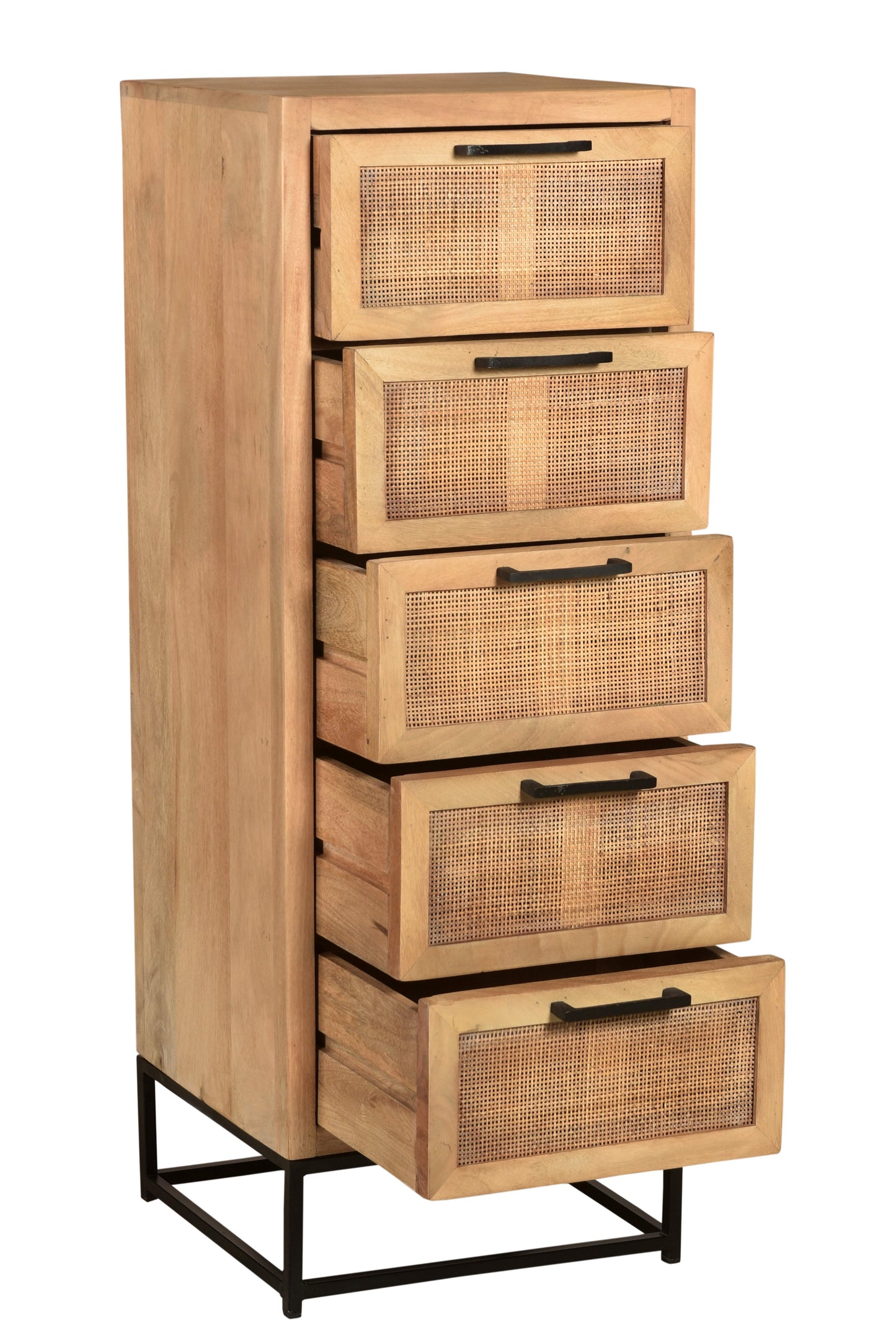 Kommode   5 Schubladen Schubladen mit Rattan-Einsaetzen
