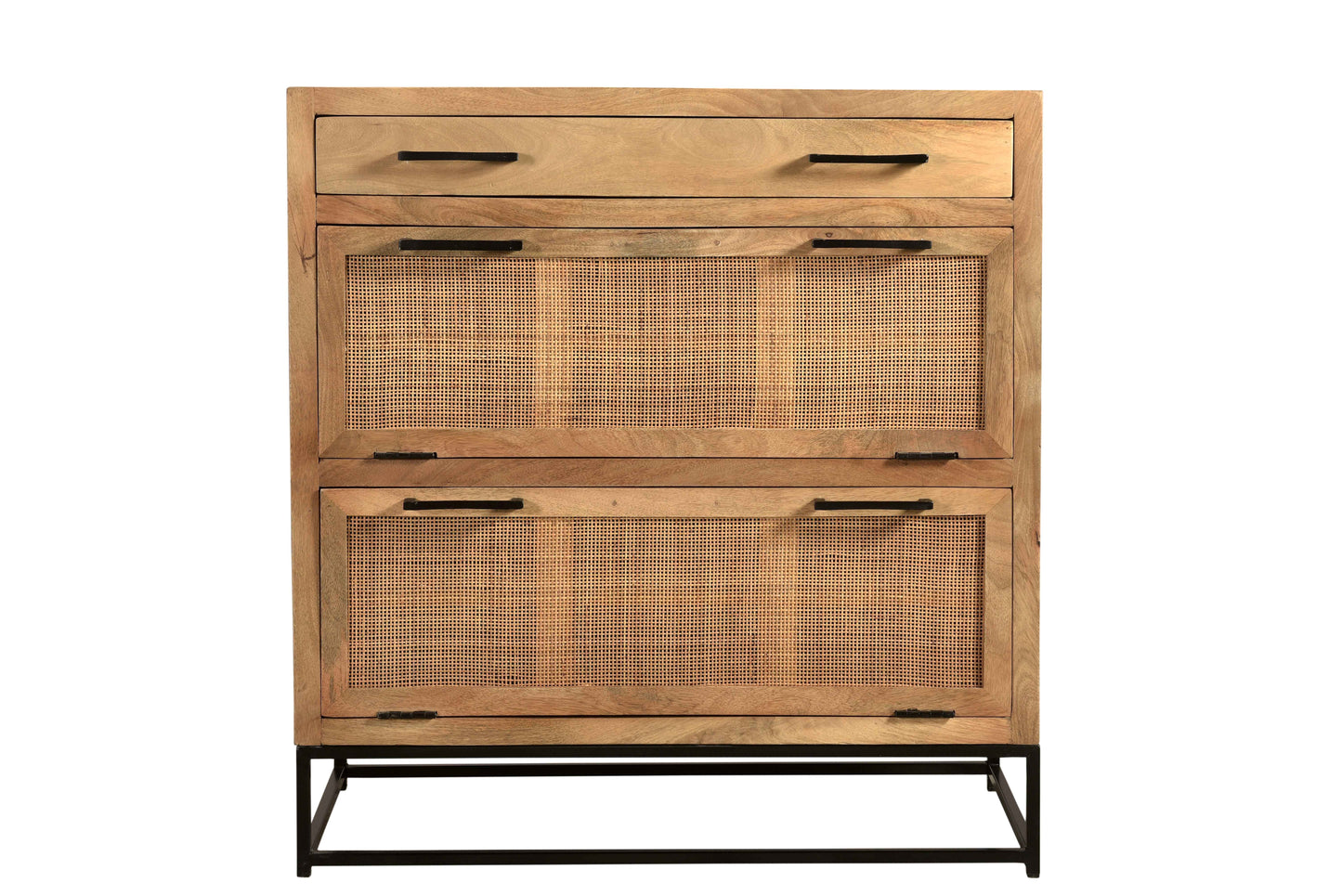 Schuhschrank 2 Klappen 1 Schublade fuer ca  12 Paar Schuhe Frontklappen mit Rattan-Einsatz