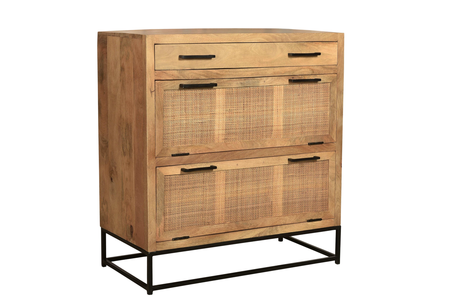 Schuhschrank 2 Klappen 1 Schublade fuer ca  12 Paar Schuhe Frontklappen mit Rattan-Einsatz