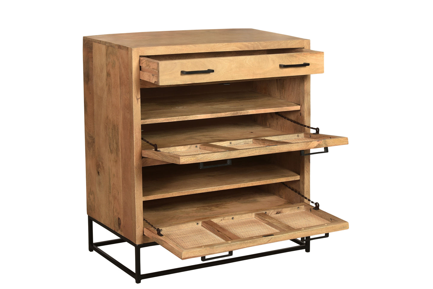 Schuhschrank 2 Klappen 1 Schublade fuer ca  12 Paar Schuhe Frontklappen mit Rattan-Einsatz