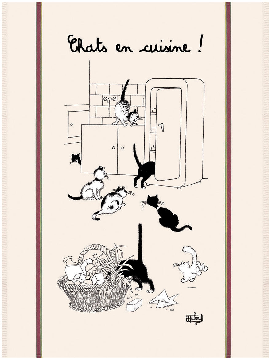 Großes Geschirrtuch Dubout Chats en cuisine Écru 60 X 80
