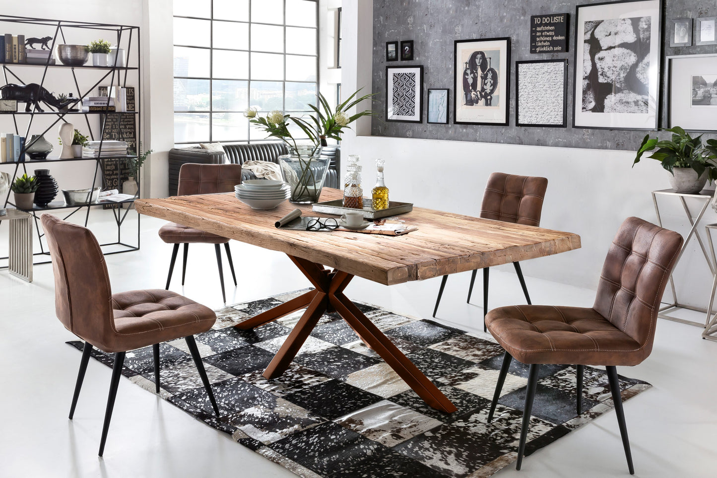 Tisch 200x100 cm Platte Teak Gestell antikbraun Plattenstaerke 20 mm auf 50 mm aufgedoppelt Vierkantrohre 6x6 cm