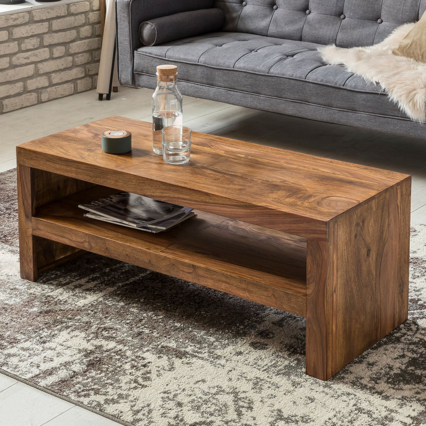Couchtisch Massiv Holz Durban Sheesham 110 cm breit Wohnzimmer Tisch Design braun Landhaus Stil Beistelltisch