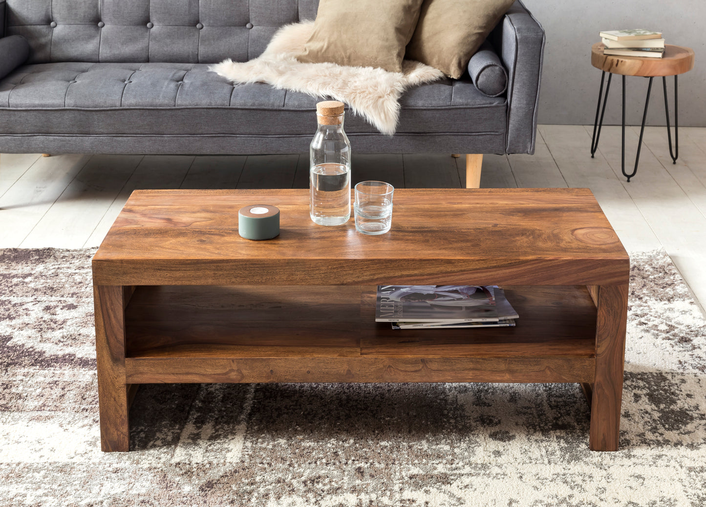 Couchtisch Massiv Holz Durban Sheesham 110 cm breit Wohnzimmer Tisch Design braun Landhaus Stil Beistelltisch