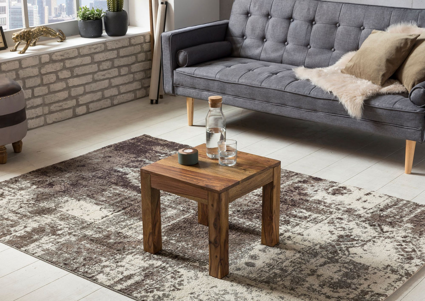 Couchtisch Massivholz Sheesham 45 mal 40 mal 45 cm Wohnzimmertisch braun Beistelltisch Naturorodukt Wohnzimmermoebel Unikat modern Massivholzmoebel Echtholz