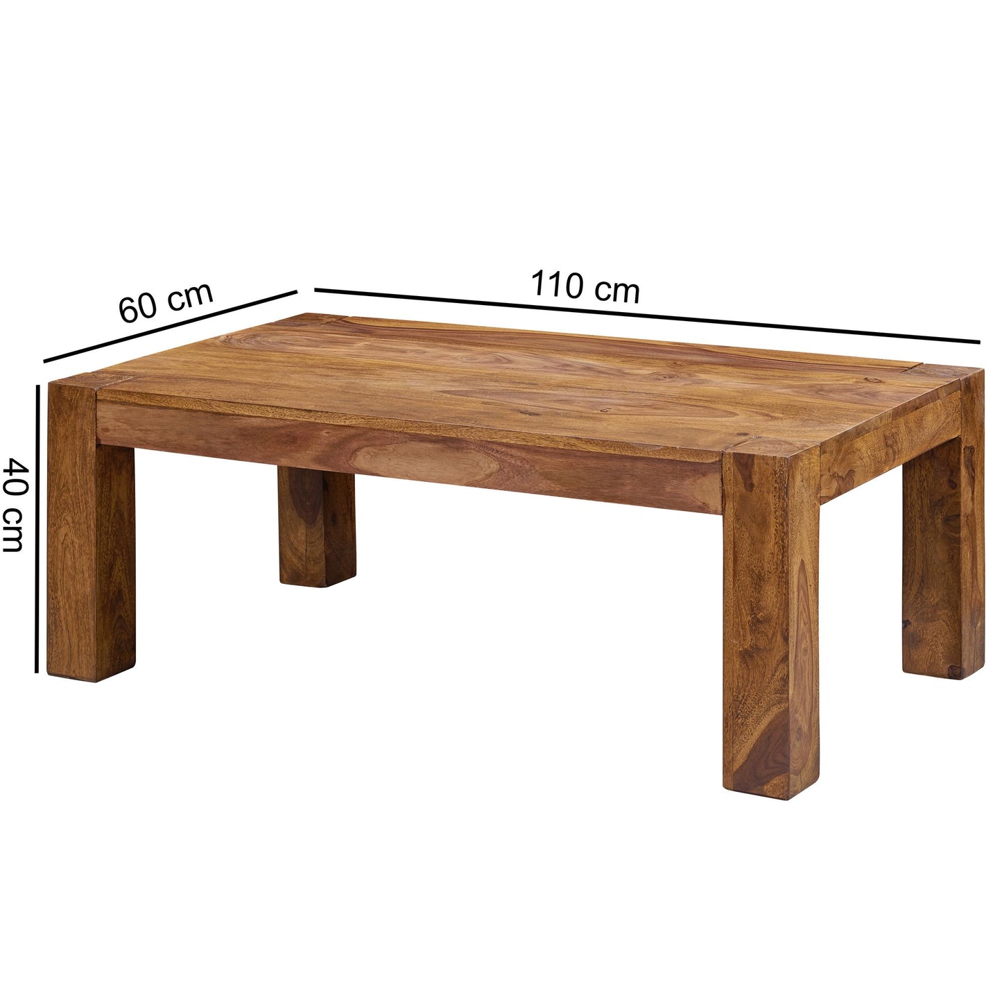 Couchtisch  Massiv Holz Sheesham 110cm breit Wohnzimmer Tisch Design dunkel braun Landhaus Stil Beistelltisch