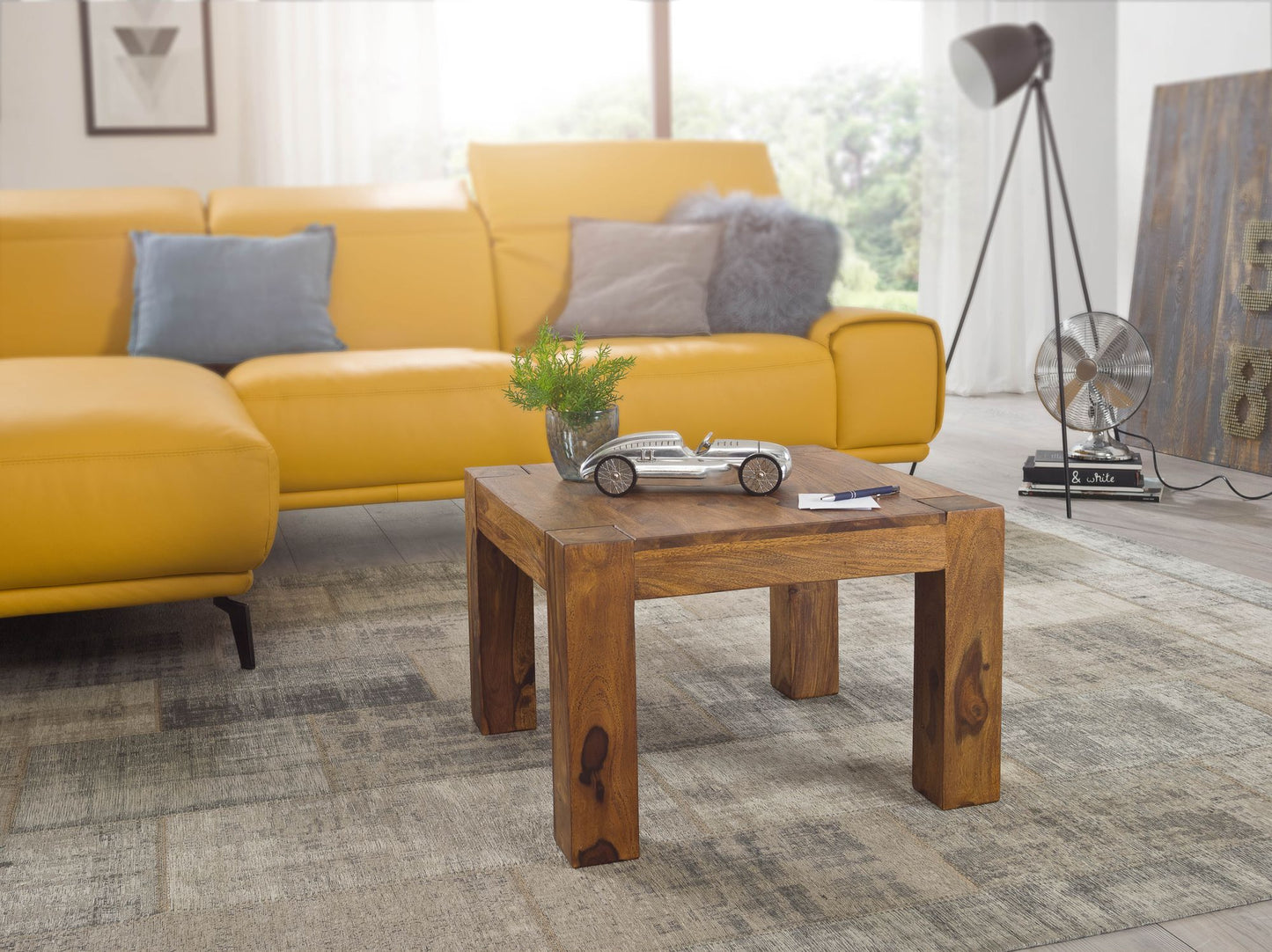 Couchtisch Massiv Holz Sheesham 60 cm breit Wohnzimmer Tisch Design dunkel braun Landhaus Stil Beistelltisch