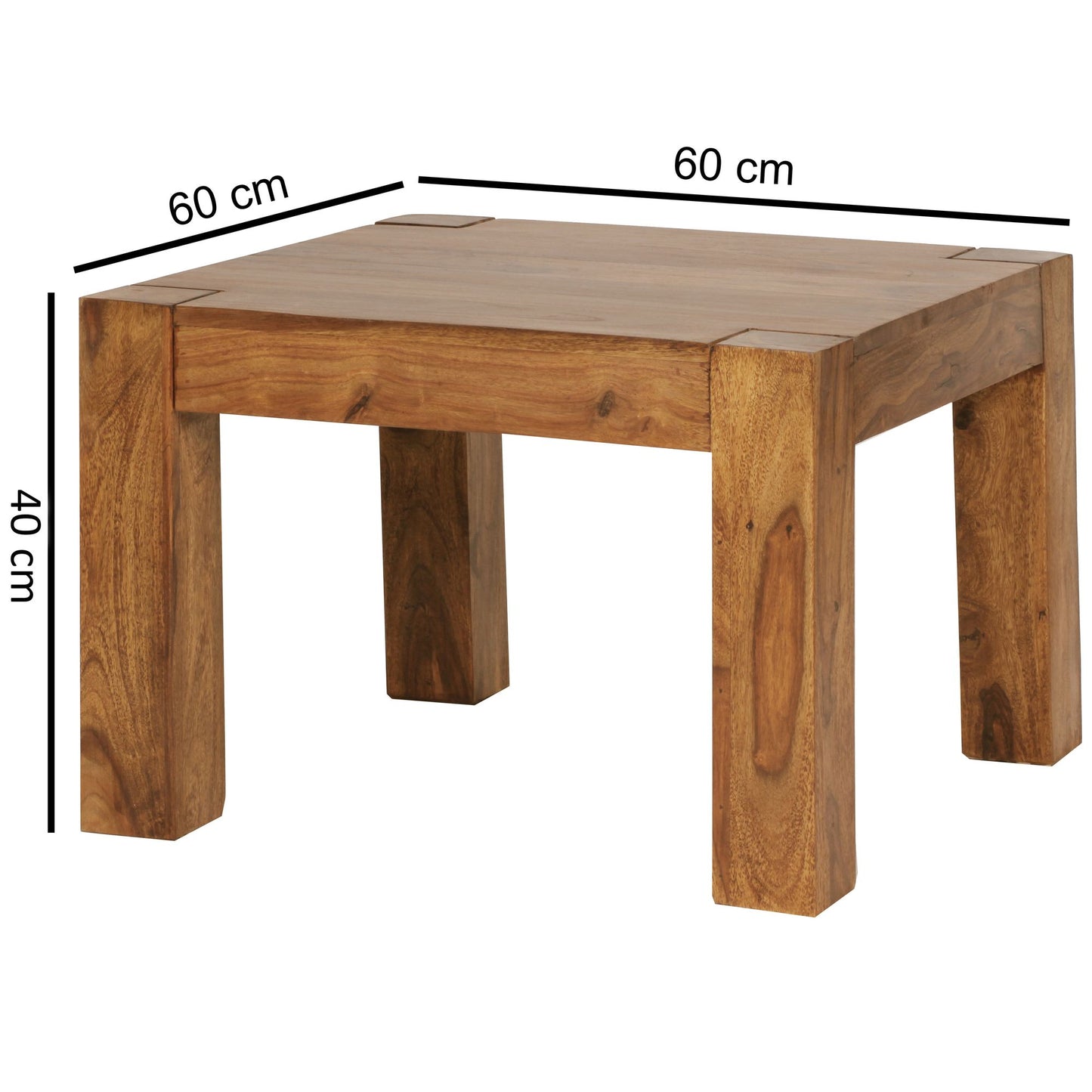 Couchtisch Massiv Holz Sheesham 60 cm breit Wohnzimmer Tisch Design dunkel braun Landhaus Stil Beistelltisch
