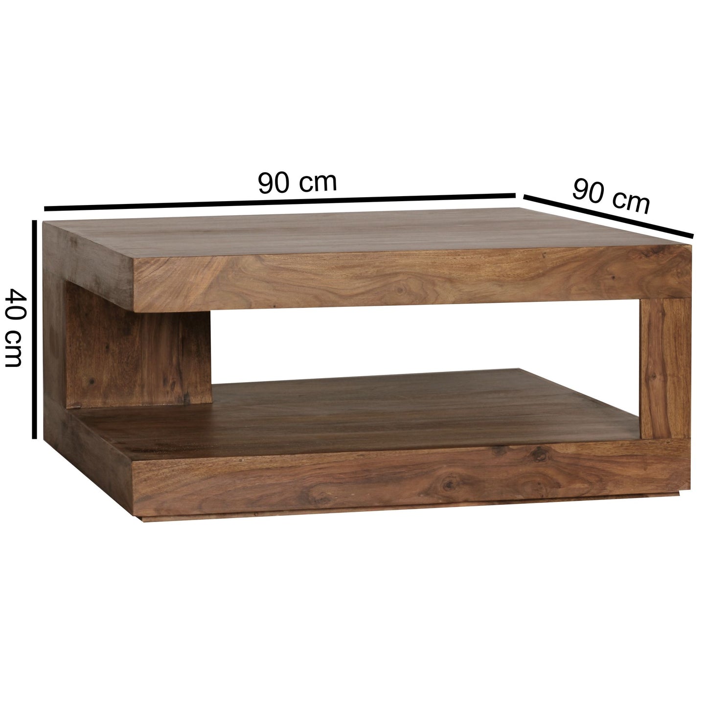 Couchtisch Massiv Holz Sheesham 90 cm breit Design Wohnzimmer Tisch dunkel braun Landhaus Stil Beistelltisch