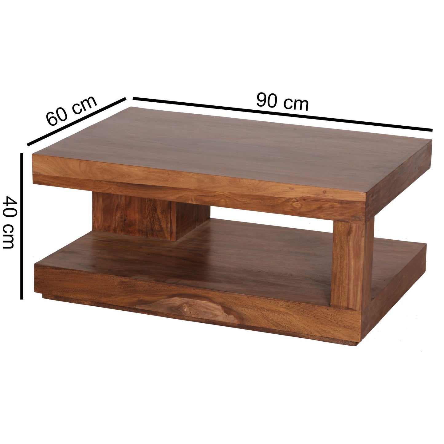 Couchtisch Sheesham Massivholz 90 mal 60 mal 40 cm Wohnzimmertisch braun Wohnzimmermoebel modern Massivholzmoebel Echtholz