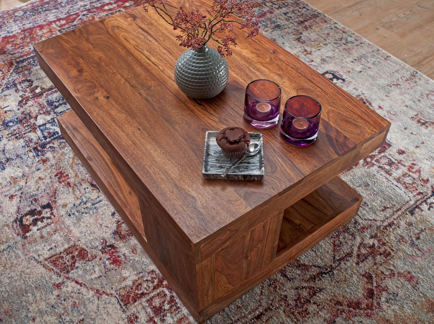 Couchtisch Sheesham Massivholz 90 mal 60 mal 40 cm Wohnzimmertisch braun Wohnzimmermoebel modern Massivholzmoebel Echtholz