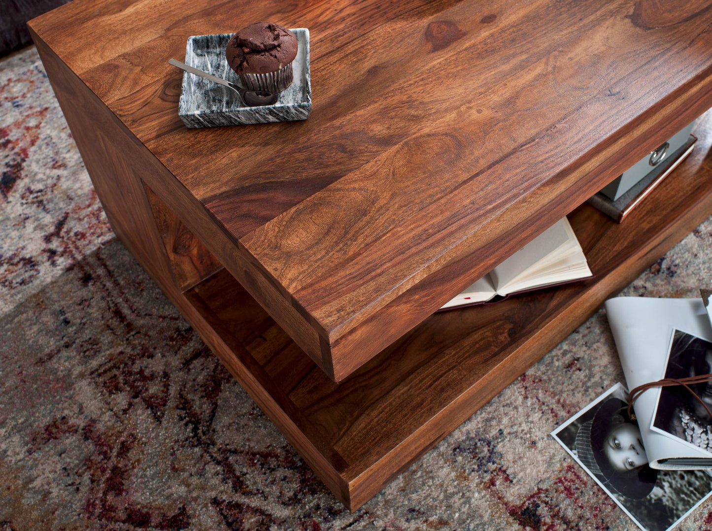 Couchtisch Sheesham Massivholz 90 mal 60 mal 40 cm Wohnzimmertisch braun Wohnzimmermoebel modern Massivholzmoebel Echtholz