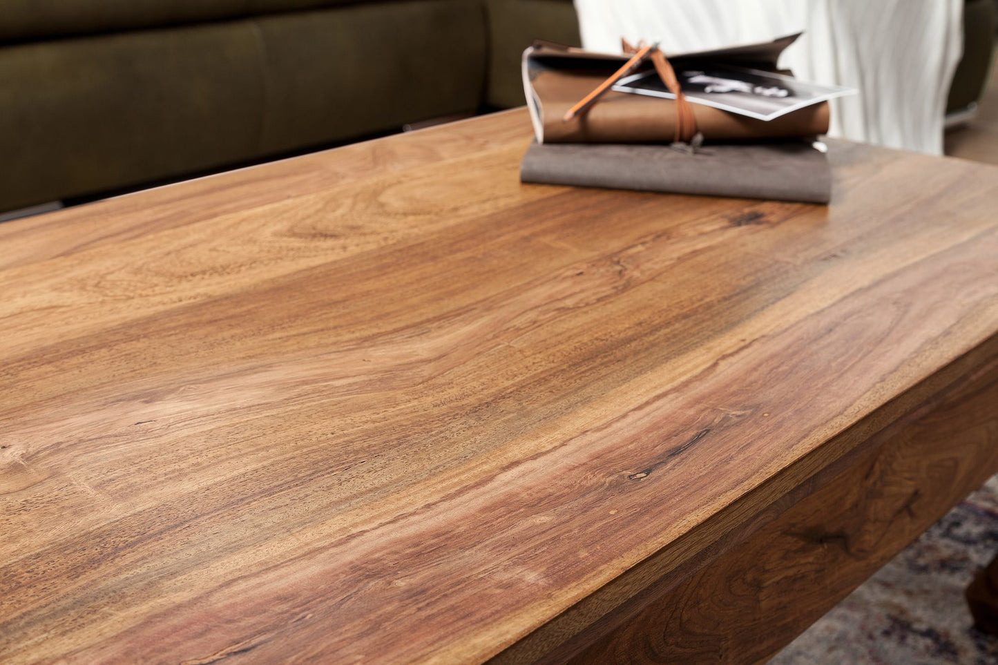 Couchtisch Massiv Holz Sheesham 110 cm breit Wohnzimmer Tisch Design dunkel braun Landhaus Stil Beistelltisch