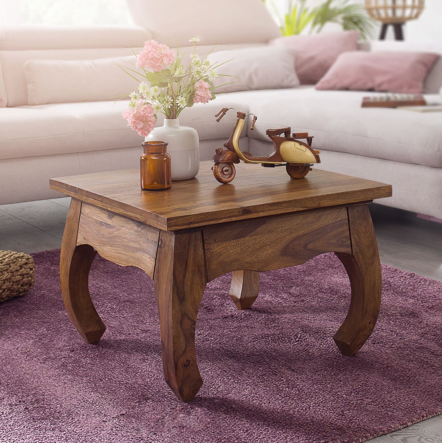 Couchtisch Massiv Holz Sheesham 60 cm breit Wohnzimmer Tisch Design dunkel braun Landhaus Stil Beistelltisch