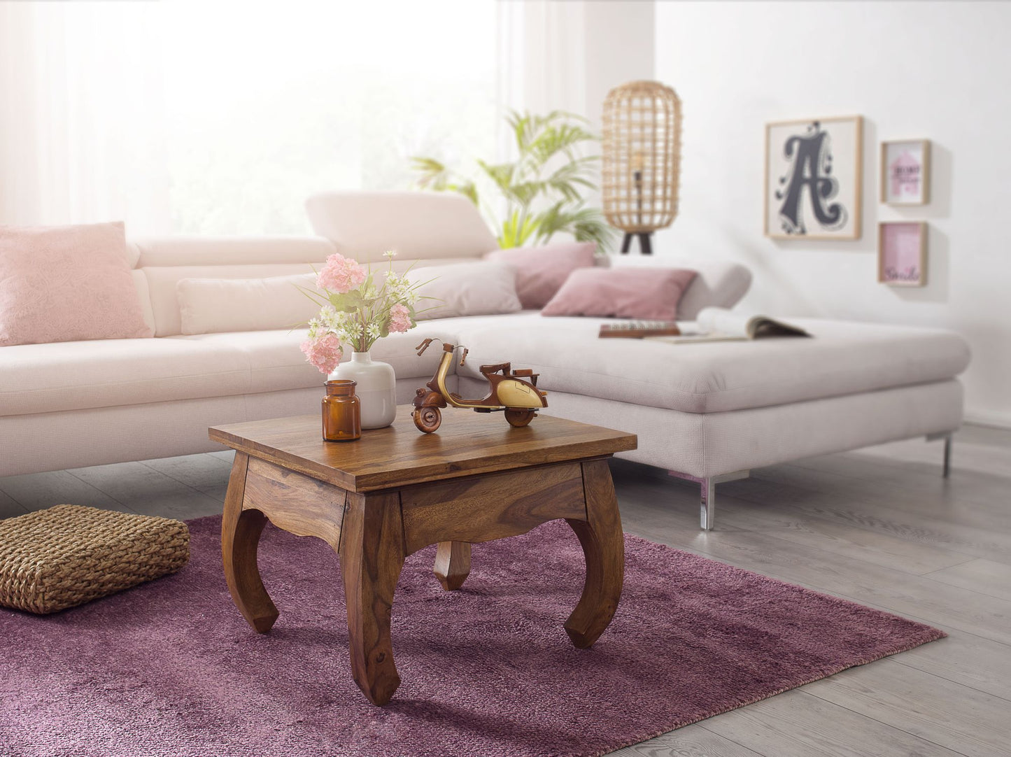 Couchtisch Massiv Holz Sheesham 60 cm breit Wohnzimmer Tisch Design dunkel braun Landhaus Stil Beistelltisch