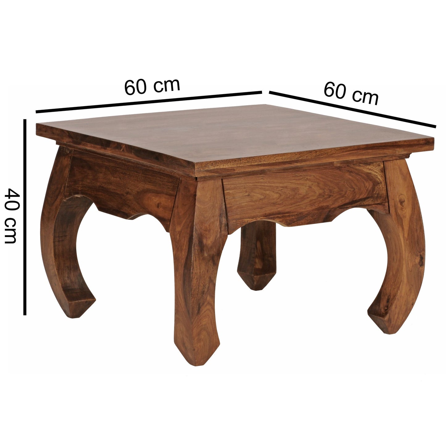 Couchtisch Massiv Holz Sheesham 60 cm breit Wohnzimmer Tisch Design dunkel braun Landhaus Stil Beistelltisch