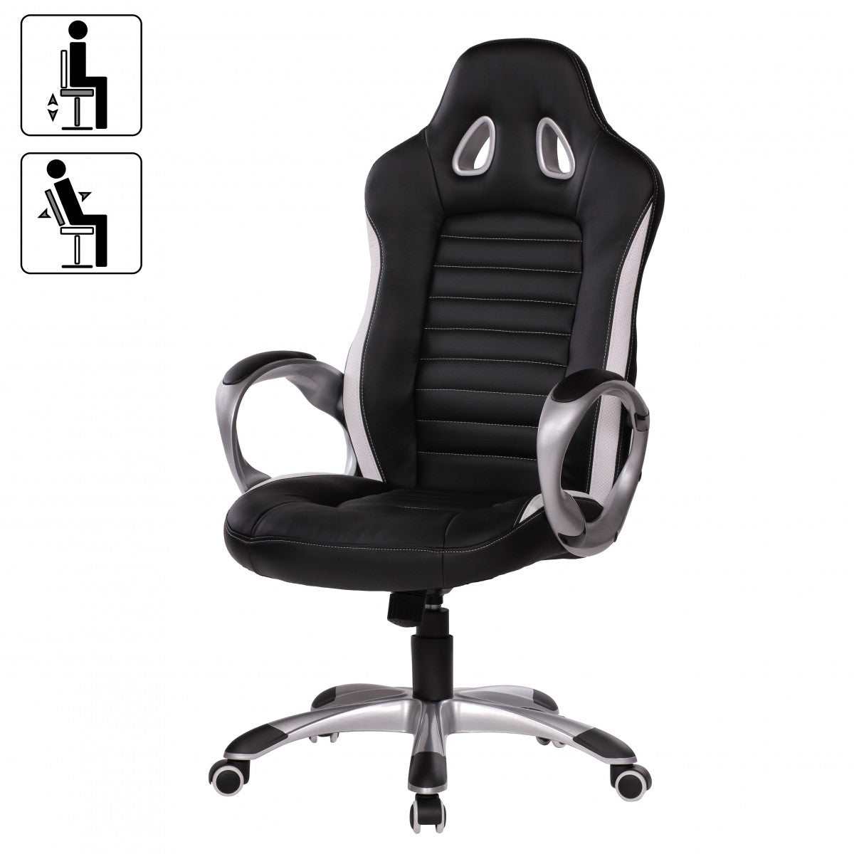 Buerostuhl SPA Leder Optik Schwarz Gaming Chefsessel mit Armlehne gepolstert 110 kg Sport Sitz Drehstuhl Kopfstuetze Race Schreibtischstuhl Gamer Design Modern Drehsessel Racing