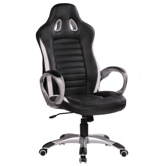 Buerostuhl SPA Leder Optik Schwarz Gaming Chefsessel mit Armlehne gepolstert 110 kg Sport Sitz Drehstuhl Kopfstuetze Race Schreibtischstuhl Gamer Design Modern Drehsessel Racing